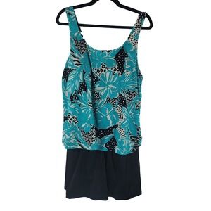 Maxine of Hollywood Women's Turquoise Black Swim Dress 24W